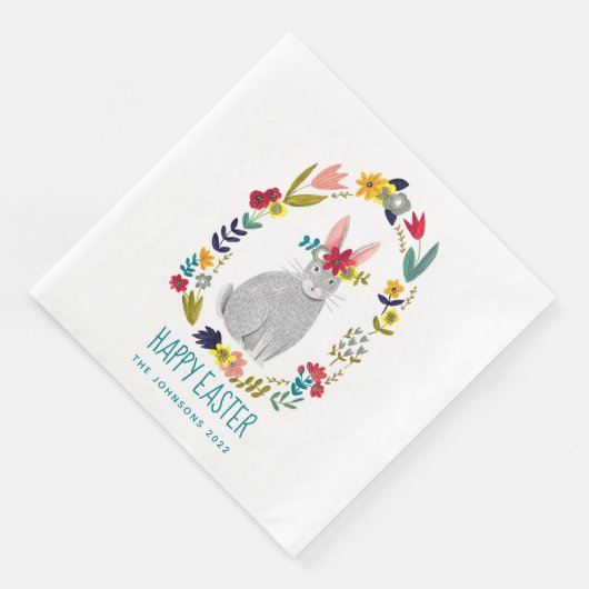 Paashaas met kleurrijke bloemen servet (Hoek)