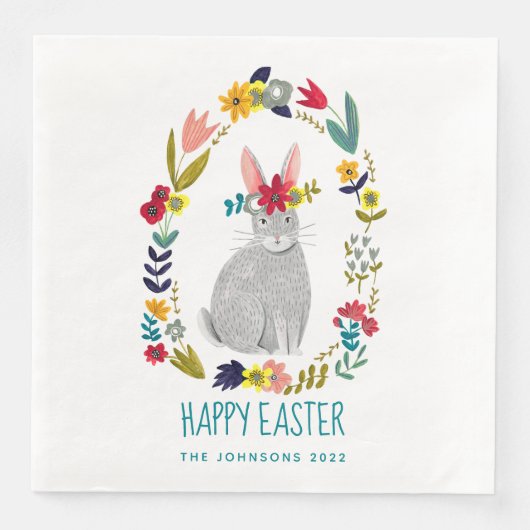 Paashaas met kleurrijke bloemen servet (Voorkant)