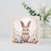 Paashaas met kleurrijke eieren feestdagenkaart (Staand voorkant)