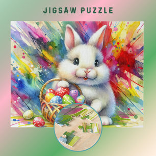 Paashaas met kleurrijke eieren in mand - legpuzzel