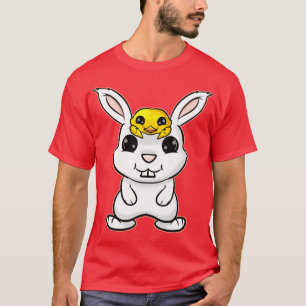 Paashaas Met Knuffel Kuiken Op Hoofd Met Pasen T-shirt