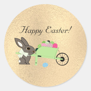 Paashaas met kruiwagen ronde sticker