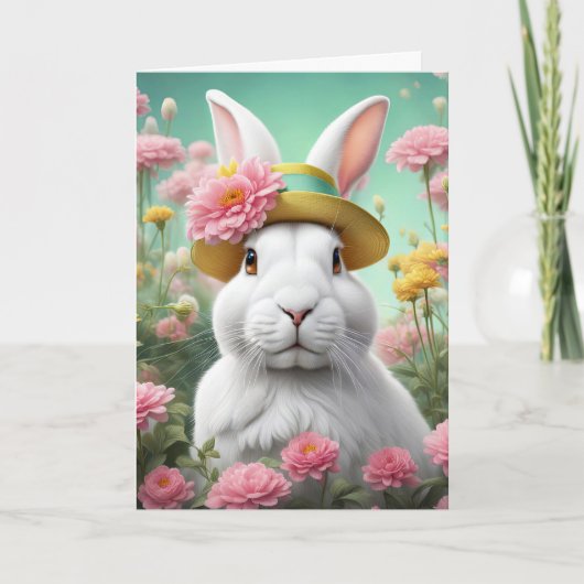 Paashaas Met Lente Hoed Kaart (Voorkant)