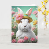 Paashaas Met Lente Hoed Kaart (Gele Bloem)
