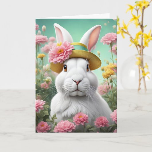 Paashaas met lente Pet Kaart (Gele Bloem)