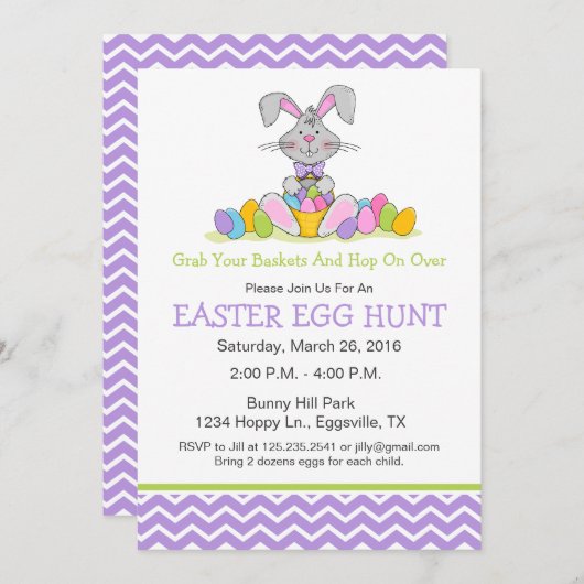 Paashaas met mand Egg Hunt uitnodiging (Voorkant / Achterkant)