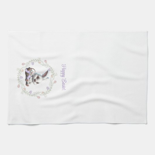 Paashaas met mand van eieren Keukenhanddoek (Horizontaal)