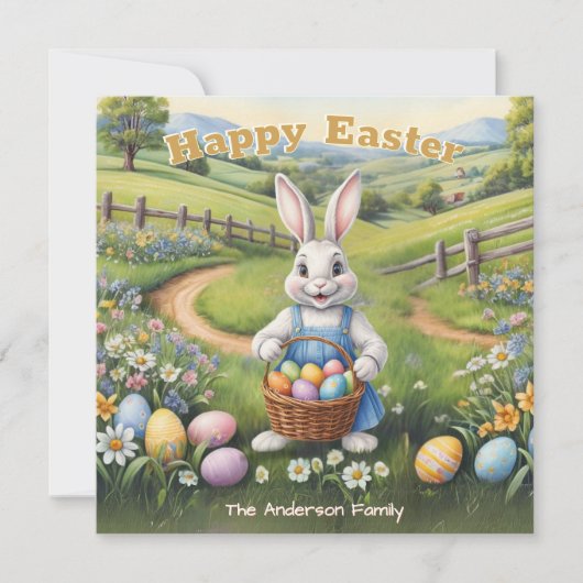 Paashaas met mand van eieren Schattige voorjaar Feestdagenkaart (Voorkant)