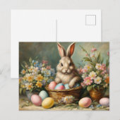 paashaas met paaseieren en -bloemen feestdagenkaart (Voorkant / Achterkant)