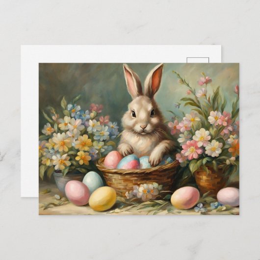 paashaas met paaseieren en -bloemen feestdagenkaart (Voorkant / Achterkant)