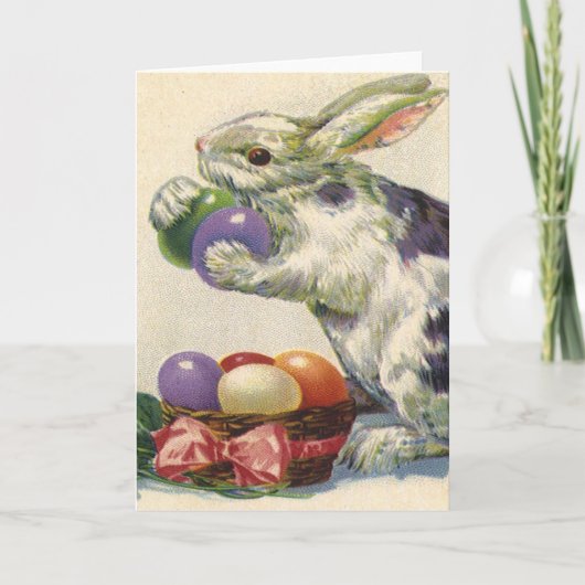  paashaas met paaseieren in een mand feestdagen kaart (Voorkant)