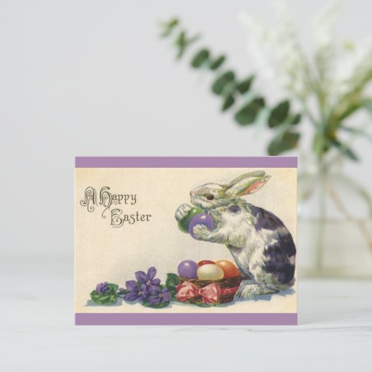  paashaas met paaseieren in een mand feestdagenkaart (Staand voorkant)