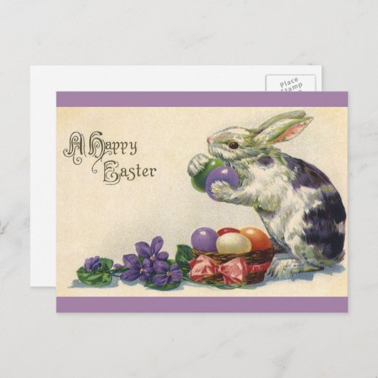  paashaas met paaseieren in een mand feestdagenkaart (Voorkant / Achterkant)