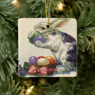  paashaas met paaseieren in een mand keramisch ornament