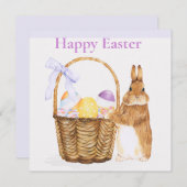 Paashaas met paaseiermand feestdagenkaart (Voorkant / Achterkant)