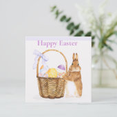 Paashaas met paaseiermand feestdagenkaart (Staand voorkant)