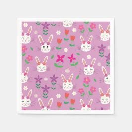 Paashaas met roze oranje paarse bloemen servet