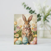  paashaas met tulpen briefkaart (Staand voorkant)