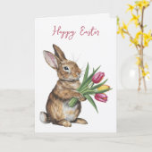 Paashaas met tulpen kaart (Gele Bloem)