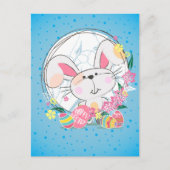 Paashaas met versierde eieren en voorjaarsbloem feestdagenkaart (Voorkant)