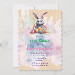 Paashaas met Waterverf Eieren Baby shower Kaart