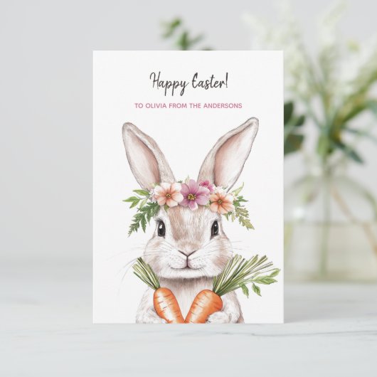  paashaas met wortelen kaart (Staand voorkant)