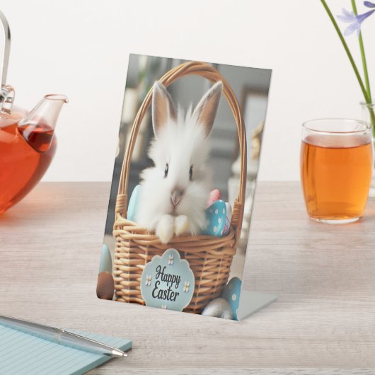 Paashaas met zijn eieren. reclamebord met voetstuk (Insitu)