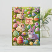 paashaas op eierjacht feestdagenkaart (Staand voorkant)