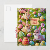 paashaas op eierjacht feestdagenkaart (Voorkant / Achterkant)