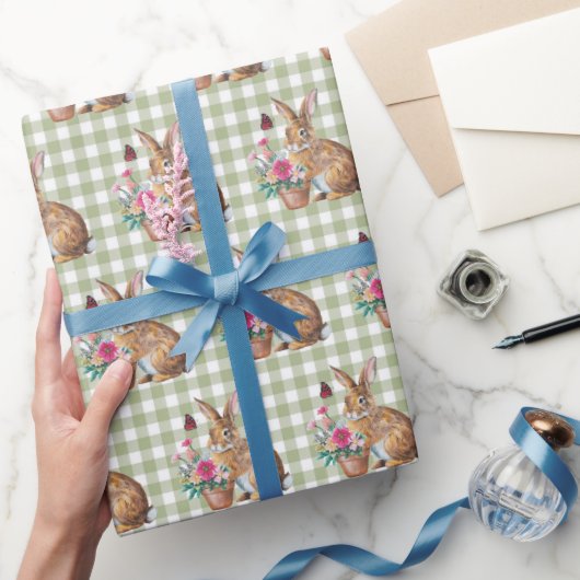 Paashaas op Gingham Cadeaupapier (Geschenken)