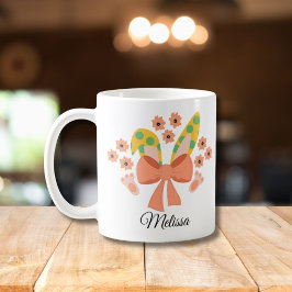 Paashaas oren met boog en aangepaste naam koffiemok