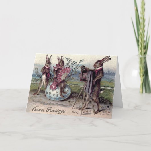 paashaas paar camera-ei feestdagen kaart (Voorkant)