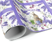 Paashaas paarse bloemen Waterverf Cadeaupapier (Rol Hoek)