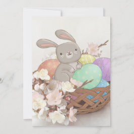 Paashaas, paaseieren en bloemen illustratie kaart