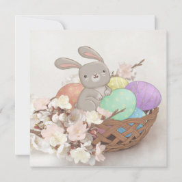 Paashaas, Pasen Eieren & Bloemen Illustratie Kaart