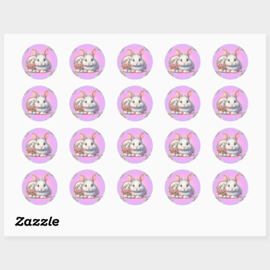 Paashaas  pastel ronde sticker (Vel)