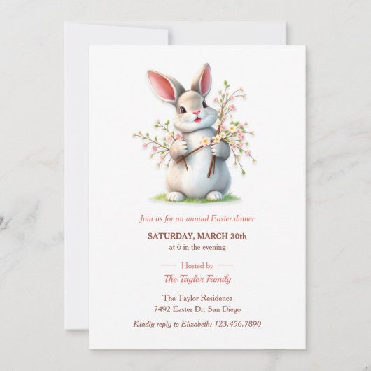 Paashaas Pastel Schattige Familiediner Kaart (Voorkant)