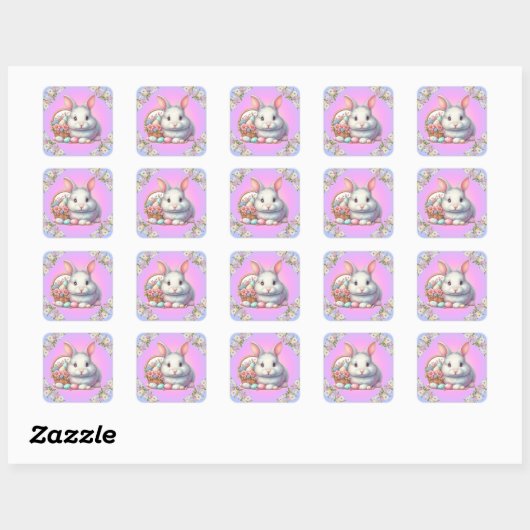 Paashaas pastel vierkante sticker (Vel)