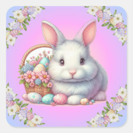 Paashaas pastel vierkante sticker