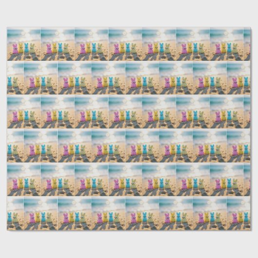 Paashaas Peeps op het strand Cadeaupapier (Vlak)