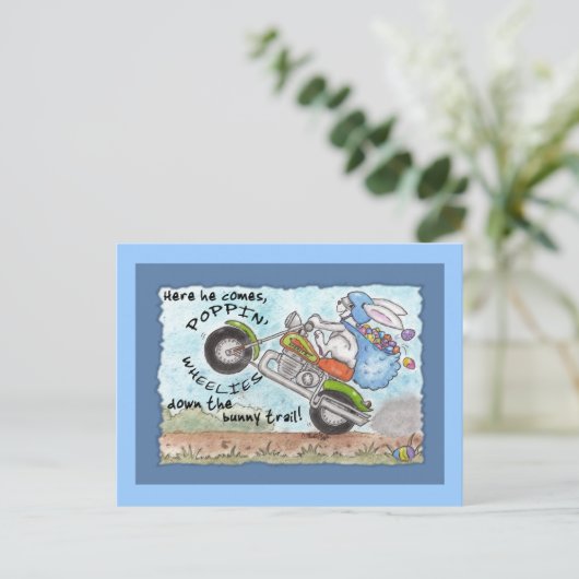 Paashaas Poppin' Wheelies Feestdagenkaart (Staand voorkant)