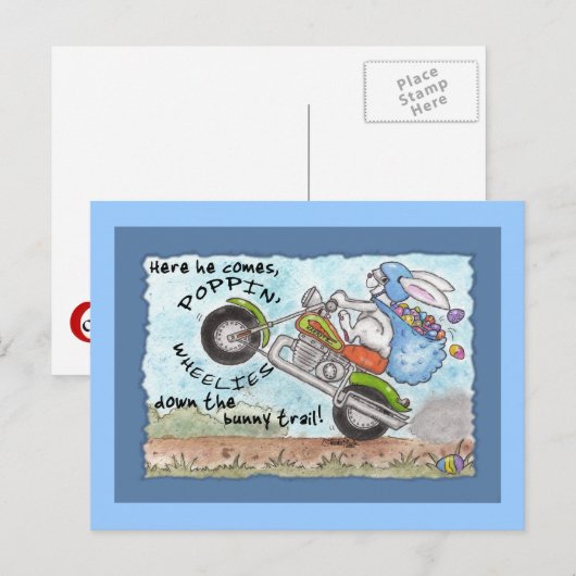 Paashaas Poppin' Wheelies Feestdagenkaart (Voorkant / Achterkant)