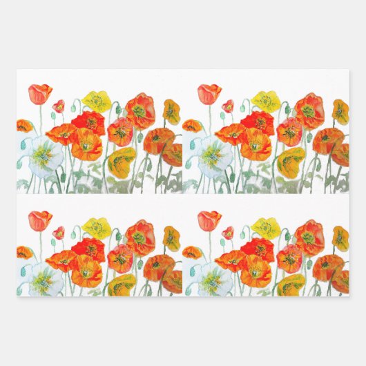 Paashaas Poppy Flower Pattern Waterverf Inpakpapier Vel (Voorkant 3)