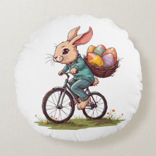 Paashaas Rijden op een fiets met mand van eieren Rond Kussen