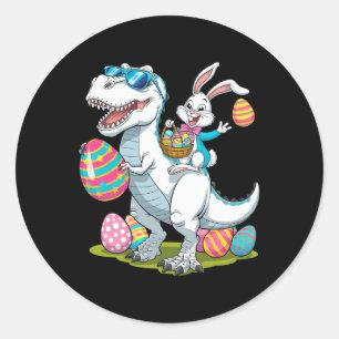 Paashaas rijden op een T-rex dinosaurus met kleur Ronde Sticker