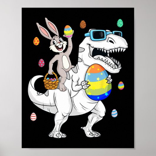 Paashaas Rijden Te Rex Dinosaurus Leuke Eieren Jon Poster (Voorkant)