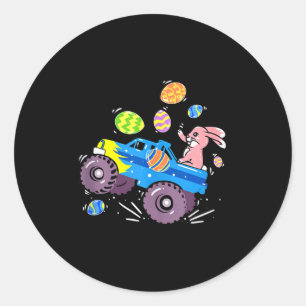 Paashaas rijdt op monstertruck Schattige jongens K Ronde Sticker