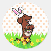 Paashaas Rood Glad Haired Dachshund Ronde Sticker (Voorkant)