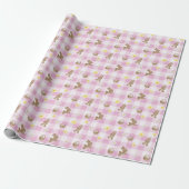 Paashaas Roze Gingham Inpakpapier (Uitgerold)