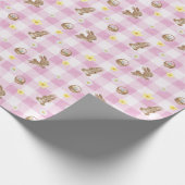 Paashaas Roze Gingham Inpakpapier (Hoek)